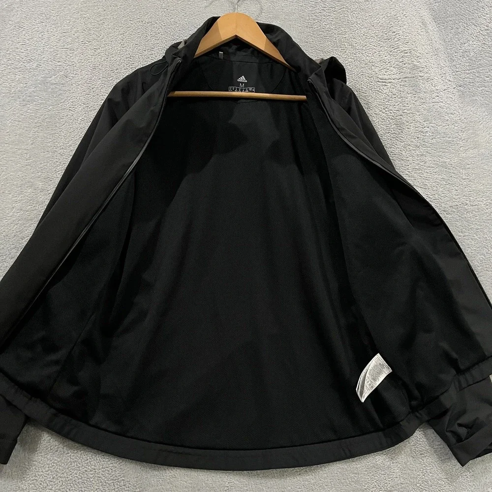Adidas Rain Rdy Golf Jacket Women Medium Black Mesh Lined Hooded Water Repellent